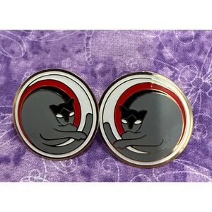 Meow Women 1" Stud Earrings Grey Black Red Enamel Cat Kitten Art Deco Modernist